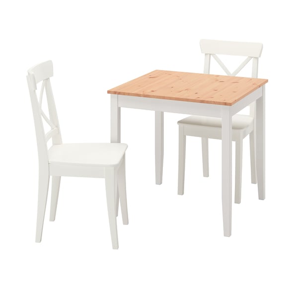 LERHAMN / INGOLF Table and 2 chairs, light antique stain white stain/white, 291/8x291/8" (74x74
