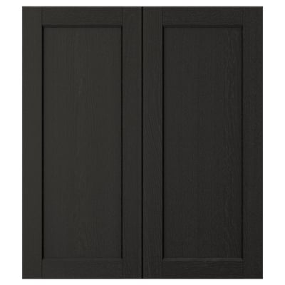 LERHYTTAN 2-p door/corner base cabinet set, black stained, 13x30 "