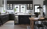 LERHYTTAN 2-p door/corner base cabinet set, black stained, 13x30 "