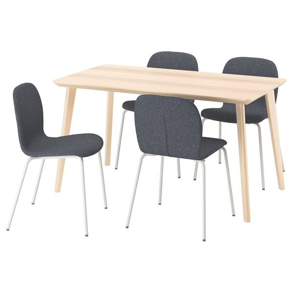 LISABO / KARLPETTER Table and 4 chairs, ash veneer/Gunnared medium grey white, 55 1/8x30 3/4 "