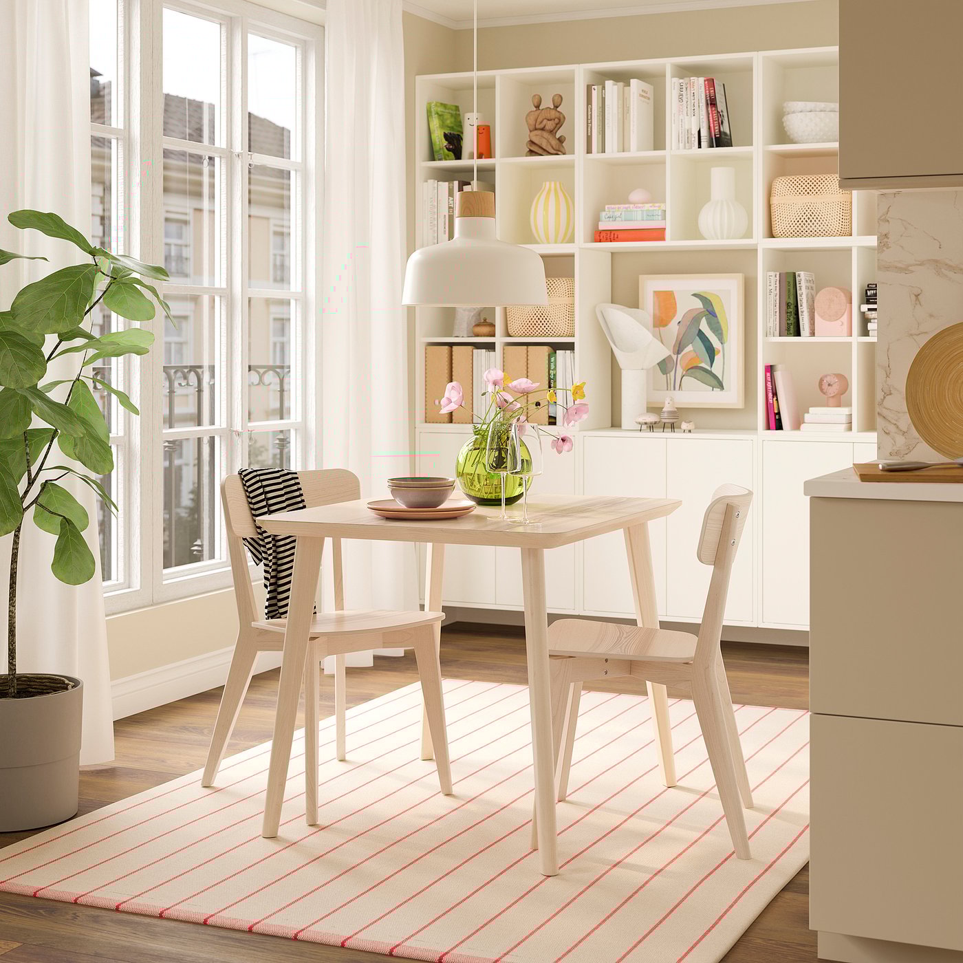 LISABO / LISABO table and 2 chairs, ash veneer/ash veneer, 88 cm