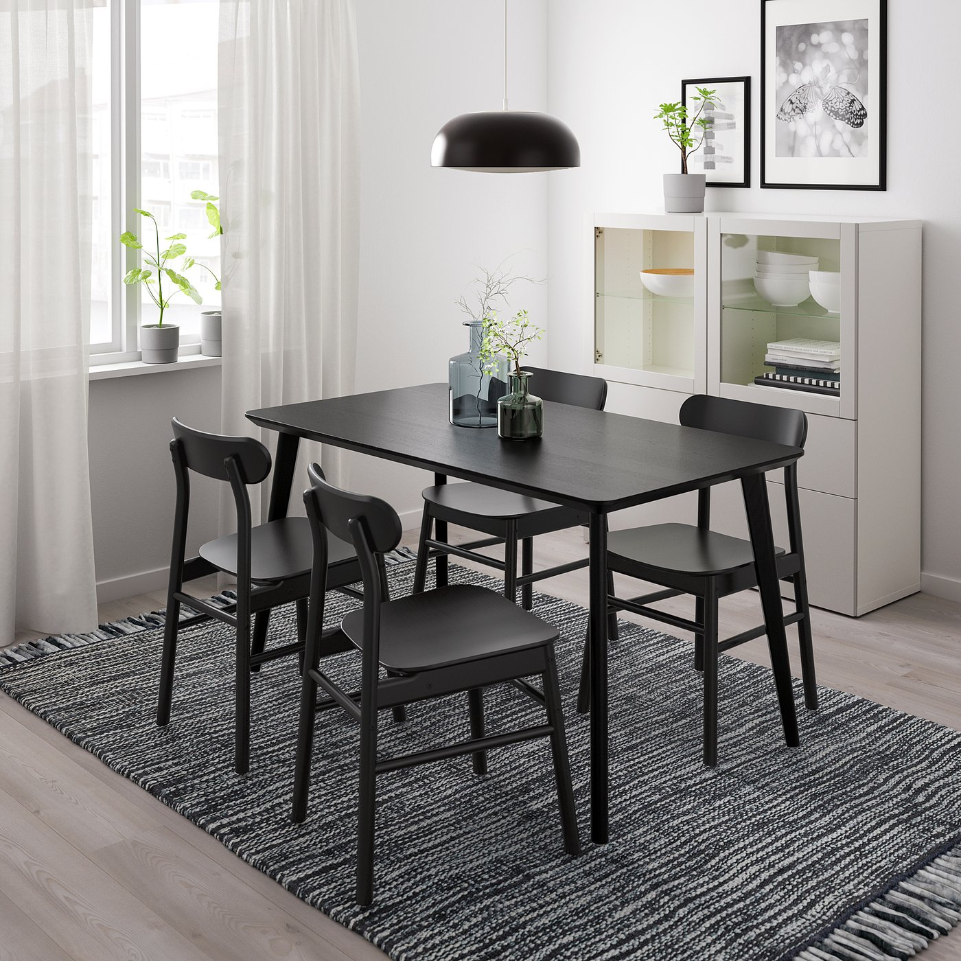 LISABO / RÖNNINGE table and 4 chairs, black/black, 140x78 cm (551