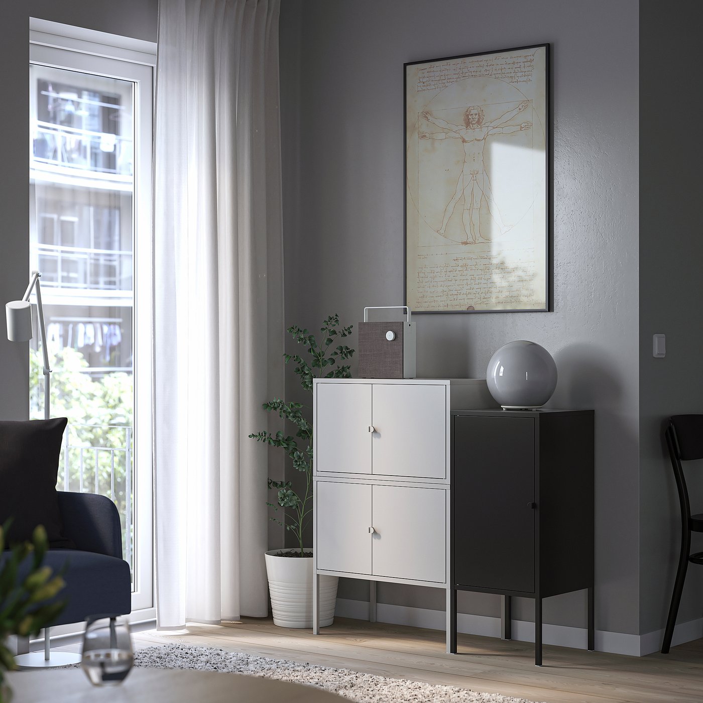 LIXHULT storage combination, gray/anthracite, 95x35x92 cm (373