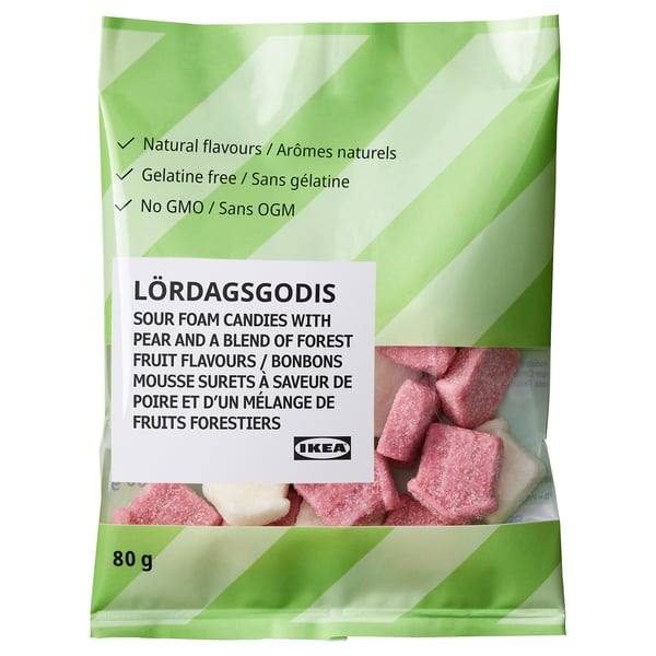 LÖRDAGSGODIS Sour foam candy, with pear or forest fruit flavour, 80 g