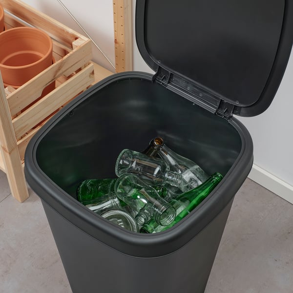 LÖVKVAST Bin with lid, black, 13 gallon