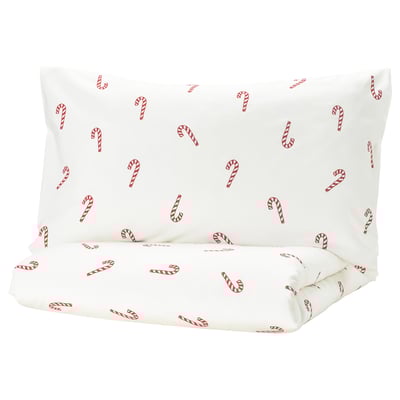 LÖVSÅNGARE Duvet cover and pillowcase, candy cane pattern/flannel, Twin