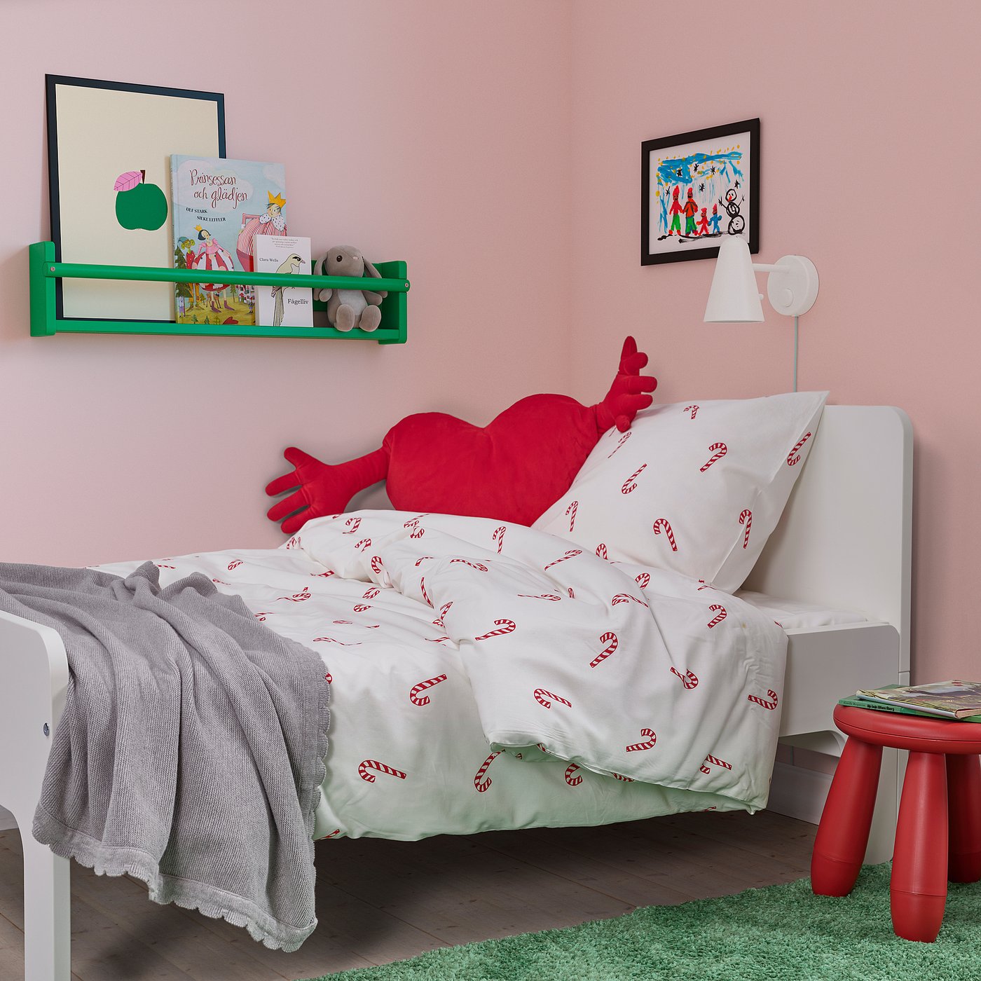 LÖVSÅNGARE duvet cover and pillowcase, candy cane pattern/flannel