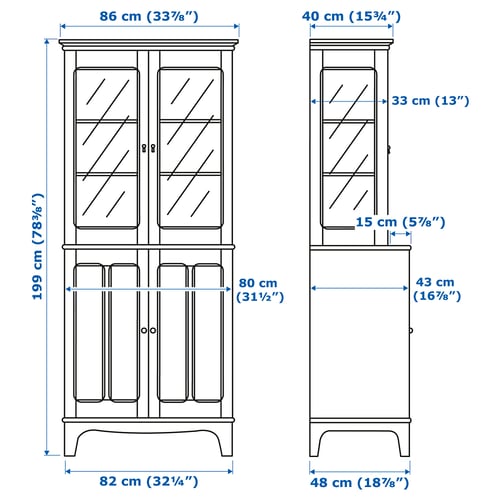 LOMMARP Cabinet with glass doors, dark blue-green, 33 7/8x78 3/8 "