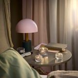 LOTSFÅGEL Scented candle in metal cup, Fig leaf green, 3.5 hr