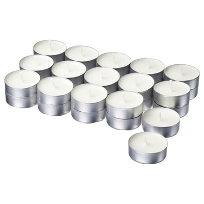 LOTSFÅGEL Scented candle in metal cup, Fresh linen white, 3.5 hr