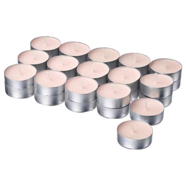 LOTSFÅGEL Scented candle in metal cup, Pink flowers pale pink, 3.5 hr