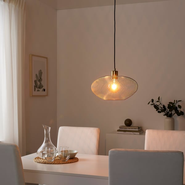 luftmassa skaftet pendant lamp with led bulb pink brass color ikea