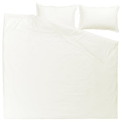 A white LUKTVICKER duvet cover set made of 100% cotton, featuring a waffle texture for a soft, classic look.