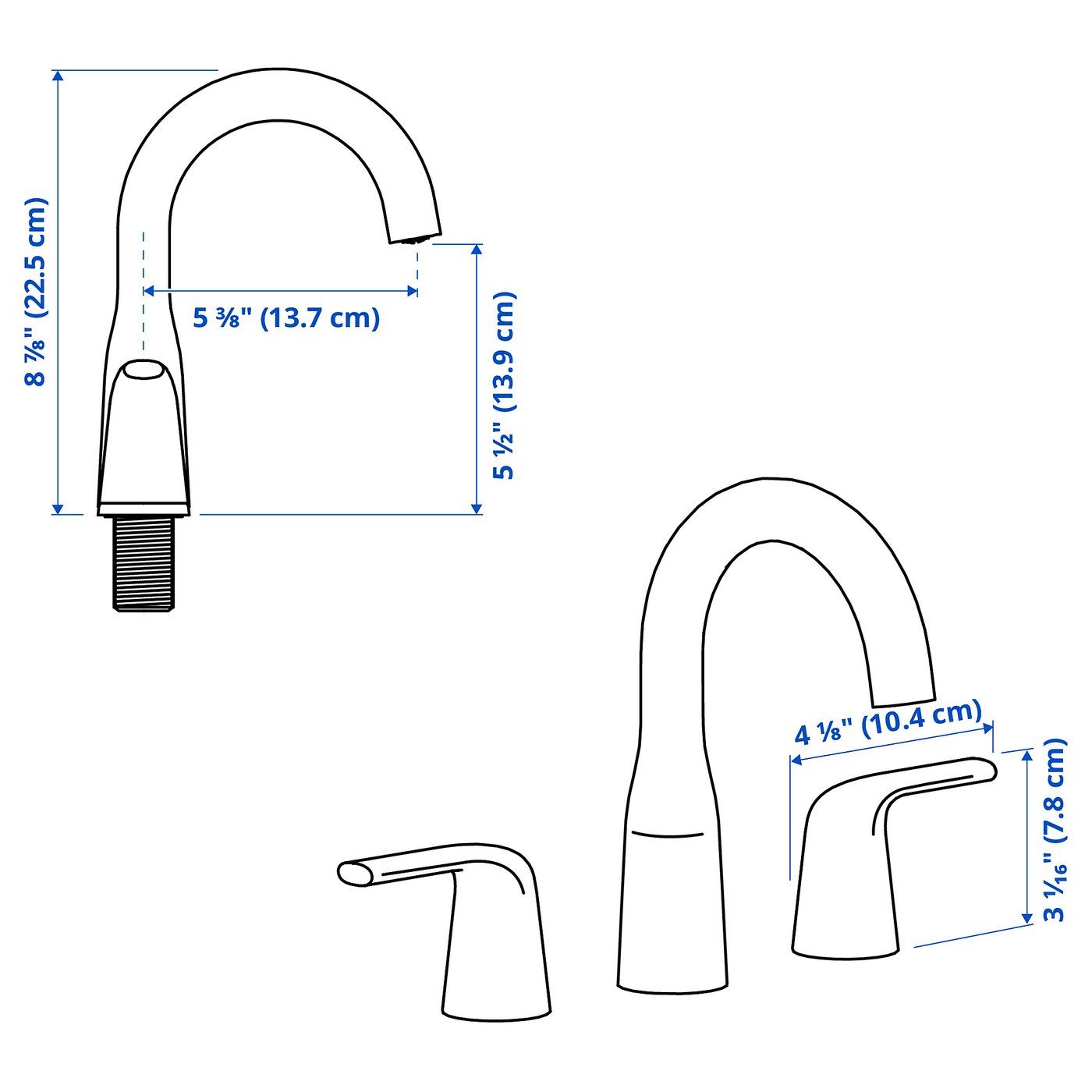 MACKSJÖN widespread sink faucet, brushed nickel, 20 cm (8
