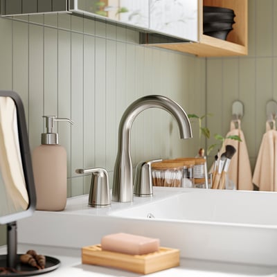 MACKSJÖN Widespread sink faucet, brushed nickel, 8 "