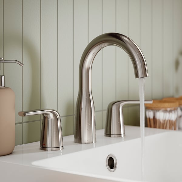 MACKSJÖN Widespread sink faucet, brushed nickel, 8 "