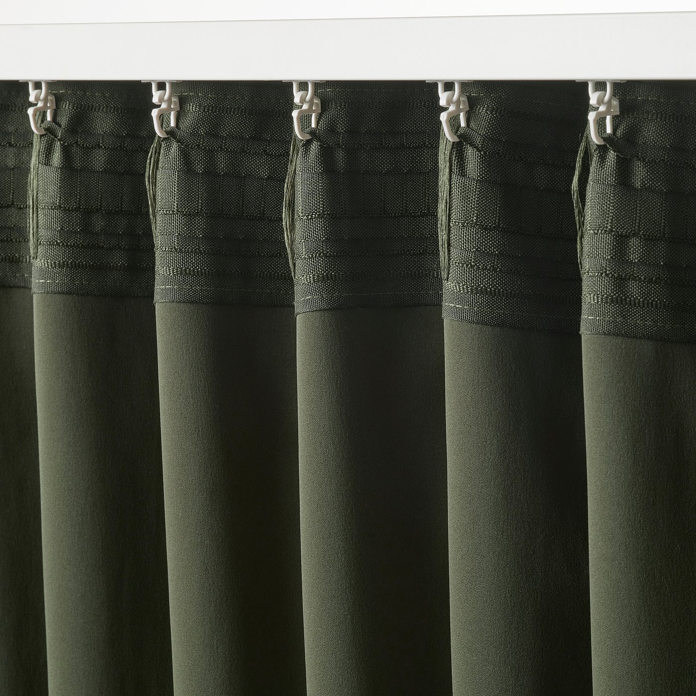 MAJGULL blackout curtains, 1 pair, dark green/with heading