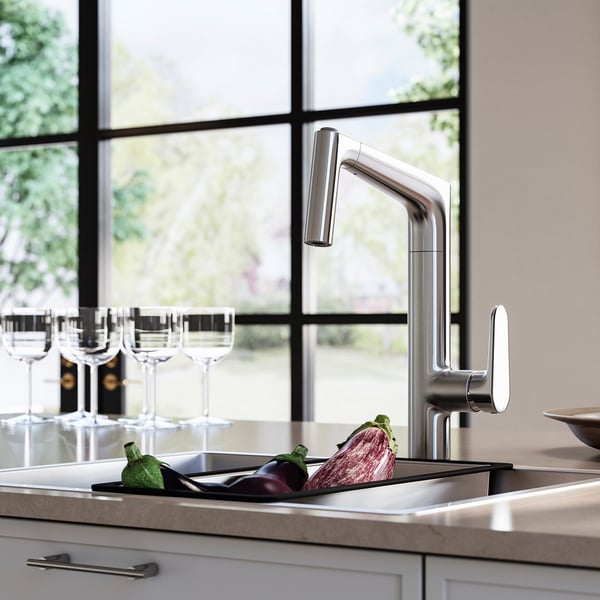 MAJSJÖN Kitchen faucet pull out w spray, stainless steel color