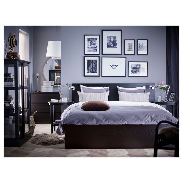 HEMNES bed frame, black-brown/Luröy, Queen - IKEA