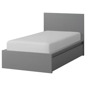 Malm High Bed Frame 2 Storage Boxes Gray Stained Lonset Ikea
