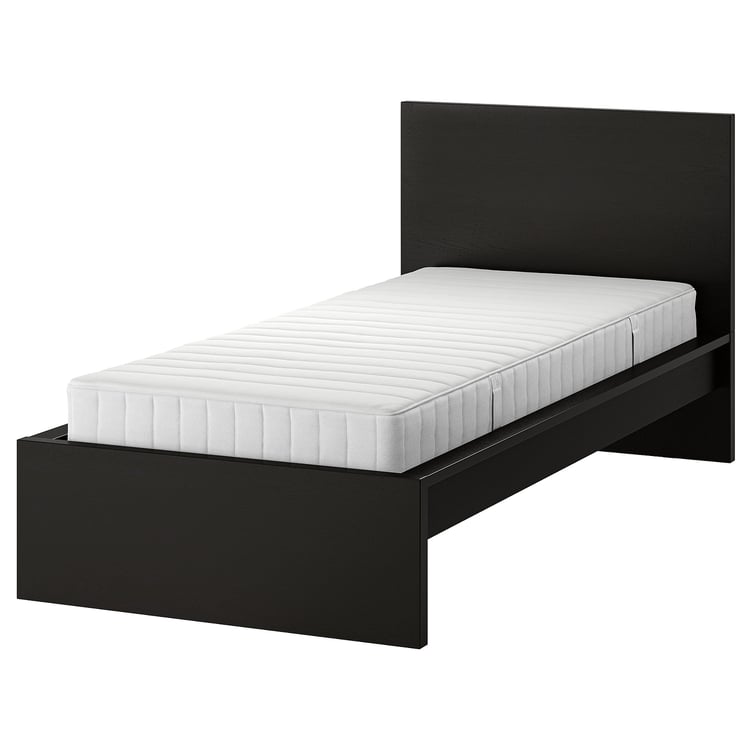MALM bed frame with mattress, blackbrown/Valevåg medium firm, Twin IKEA CA
