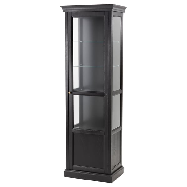 MALSJÖ Glass-door cabinet, black stained, 23 5/8x15 3/4x73 1/4 "