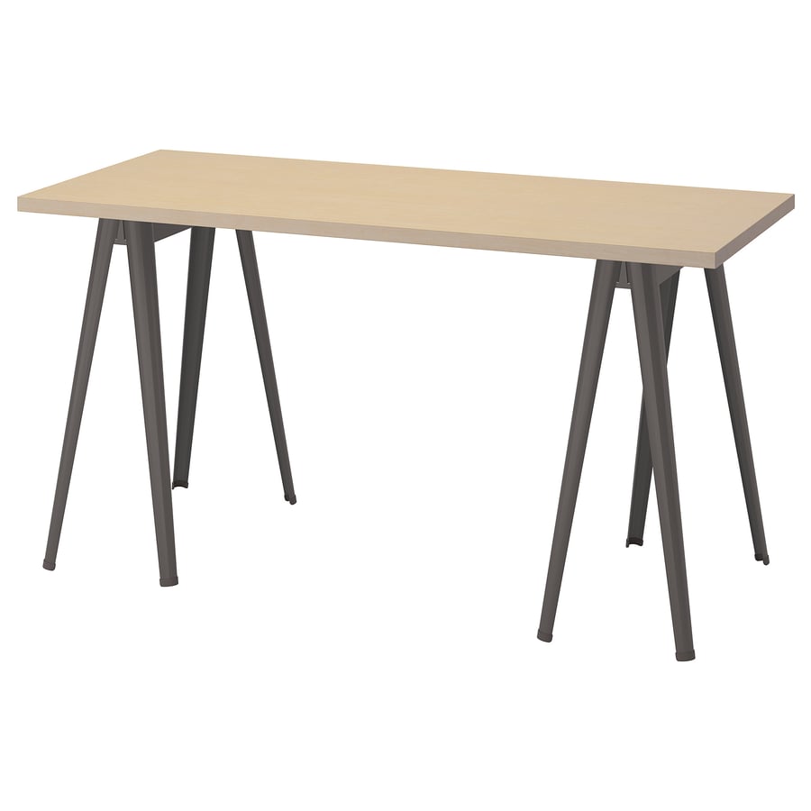 MÅLSKYTT / NÄRSPEL desk, birch/dark gray, 140x60 cm (551/8x235/8