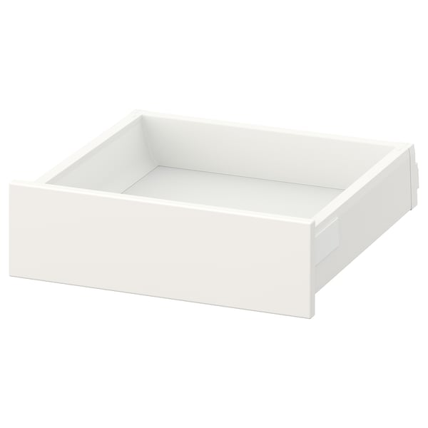 MAXIMERA white drawer, square shape, smooth surface, clean lines, simple design.