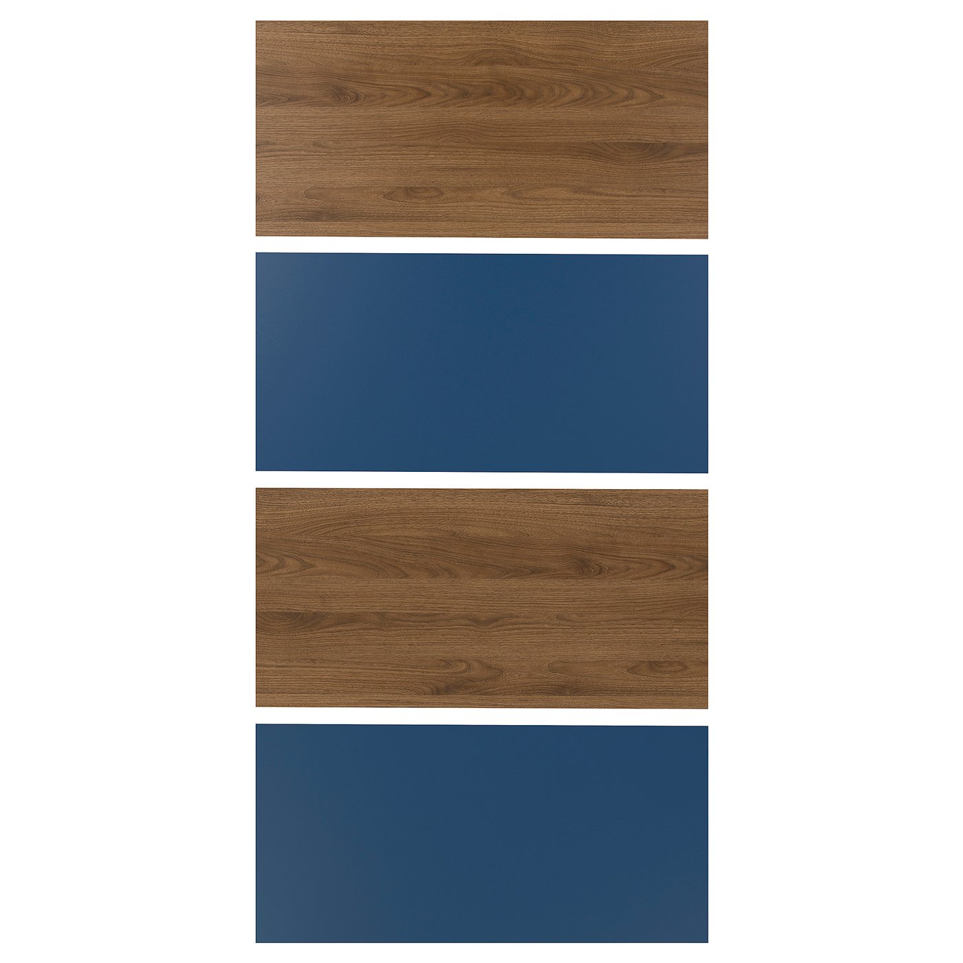 MEHAMN 4 panels for sliding door frame, walnut effect/blue