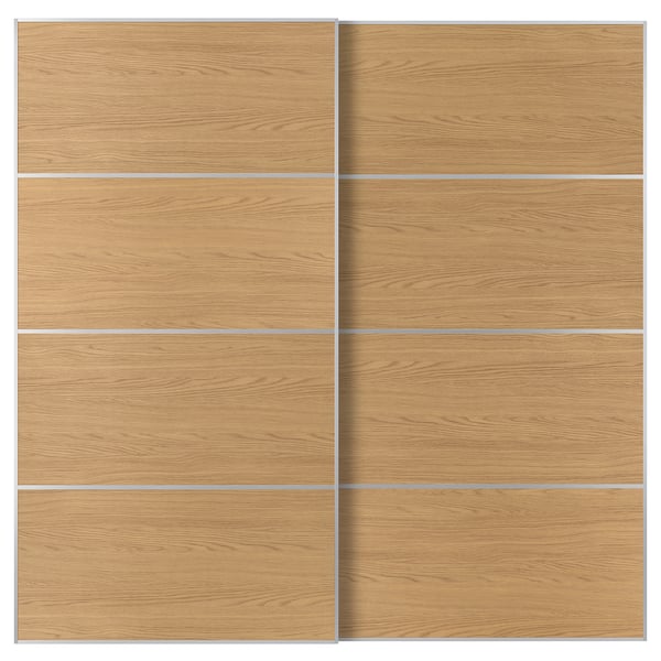 MEHAMN Pair of sliding doors, aluminum/double sided oak effect, 78 3/4x79 1/8 "