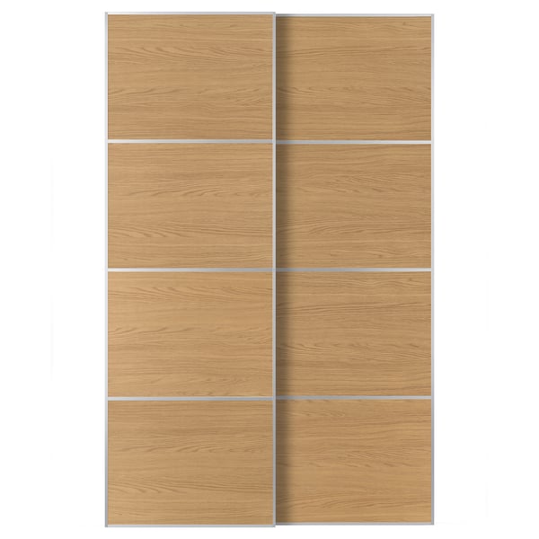 MEHAMN Pair of sliding doors, aluminum/double sided oak effect, 59x92 7/8 "