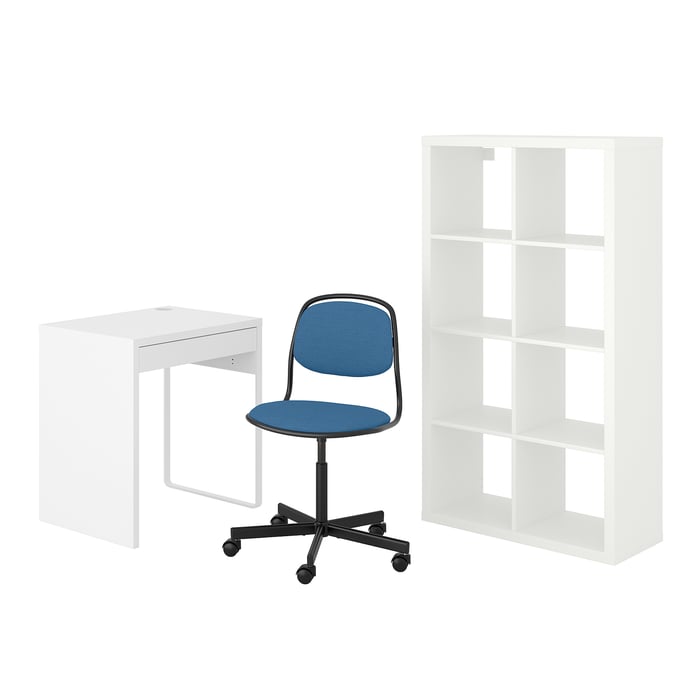 MICKE/ÖRFJÄLL / KALLAX desk and storage combination, and swivel chair