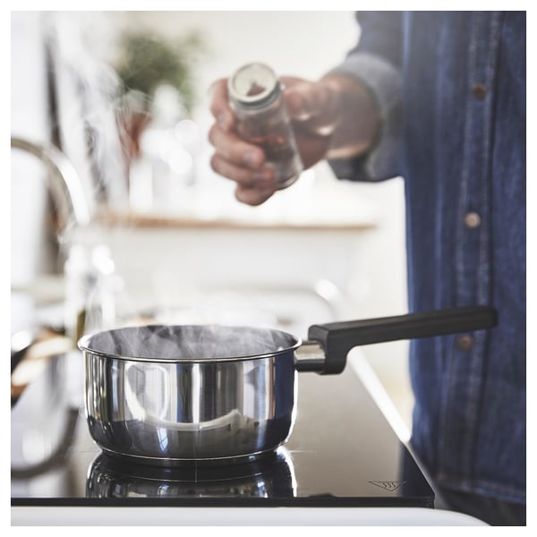 MIDDAGSMAT Saucepan with lid, non-stick coating clear glass/stainless steel, 1.1 qt