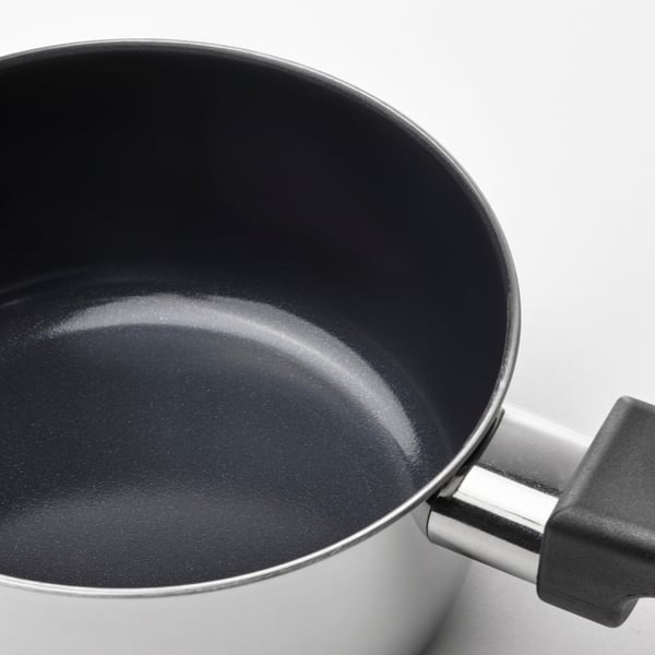 MIDDAGSMAT Saucepan with lid, non-stick coating clear glass/stainless steel, 1.1 qt