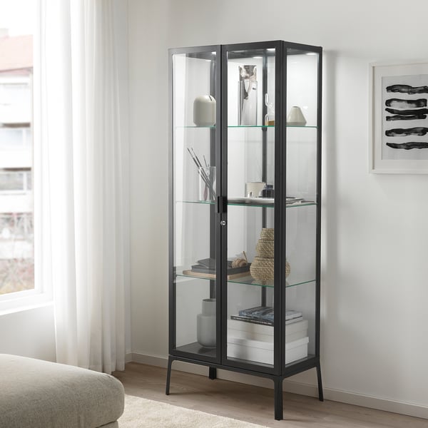 Milsbo Glass Door Cabinet Anthracite Ikea