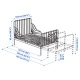 MINNEN Ext bed frame with slatted bed base, gray-blue, 38 1/4x74 3/4 "