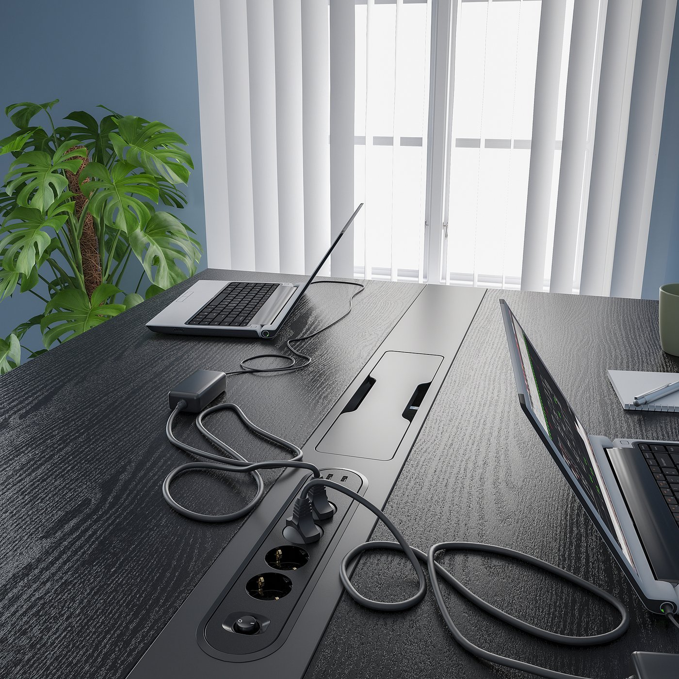 MITTZON conference table, black stained ash veneer/black