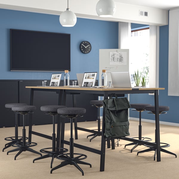 MITTZON Conference table, oak veneer/black, 55 1/8x42 1/2x41 3/8 "