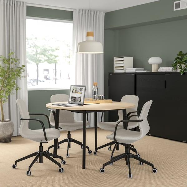 MITTZON Conference table, round birch veneer/black, 47 1/4x29 1/2 "