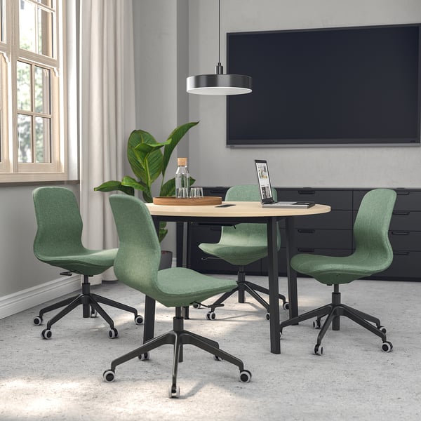 MITTZON Conference table, round birch veneer/black, 47 1/4x29 1/2 "