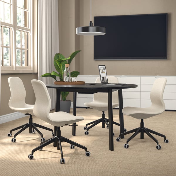 MITTZON Conference table, round black stained ash veneer/black, 47 1/4x29 1/2 "
