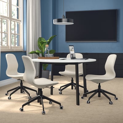 MITTZON Conference table, round white/black, 47 1/4x29 1/2 "