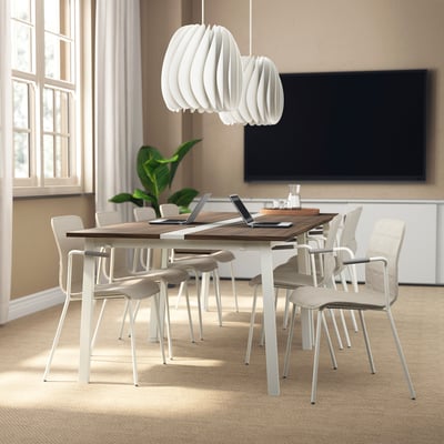 MITTZON Conference table, walnut veneer/white, 47 1/4x42 1/2x29 1/2 "