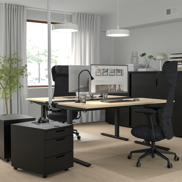 MITTZON Desk, birch veneer/black, 63x31 1/2 "