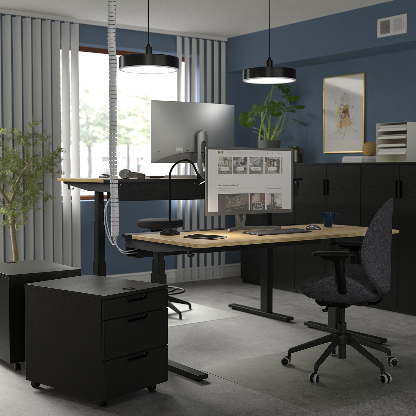 MITTZON desk sit/stand, electric oak veneer/black, 160x80 cm