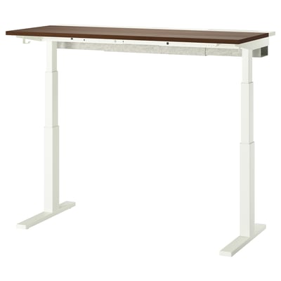 MITTZON desk, white legs, dark top, adjustable height.