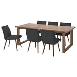 MÖRBYLÅNGA / KLINTEN Table and 6 chairs, oak veneer brown stained/Kilanda dark gray, 86 5/8x39 3/8 "