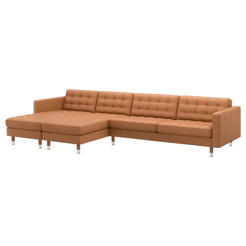 Brown leather l-shaped MORABO sectional sofa with chrome legs.