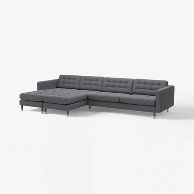 MORABO 5-seat sofa with chaise lounge, Gunnared dark gray/wood