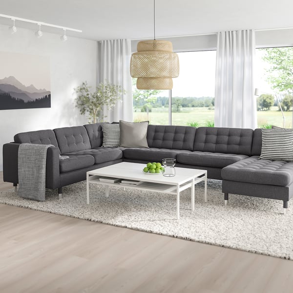 MORABO Corner sofa, 6-seat w chaise lounge, Gunnared dark gray/metal